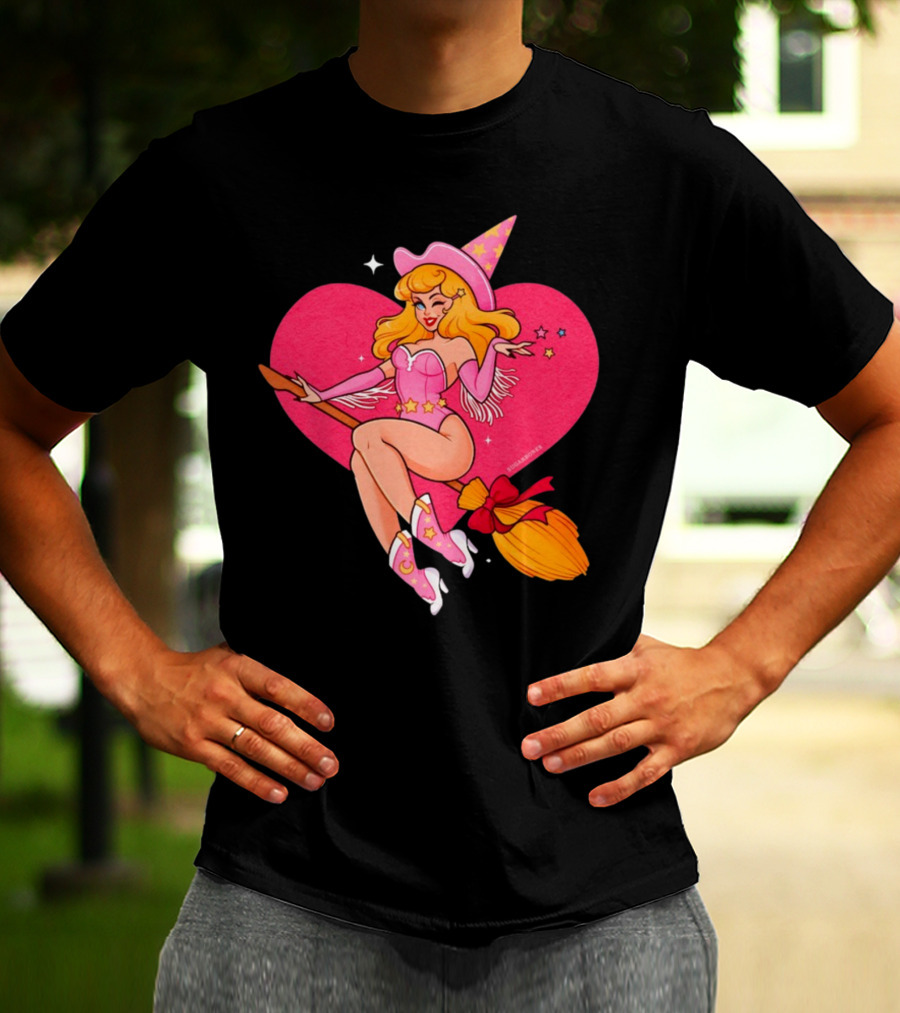 Sugarbones Barbie Witch Heart Pink Broomstick Stars T-Shirt