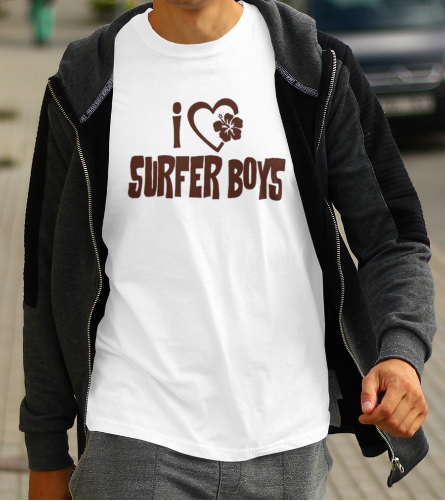 I Love Surfer Boys Flower Heart T-Shirt