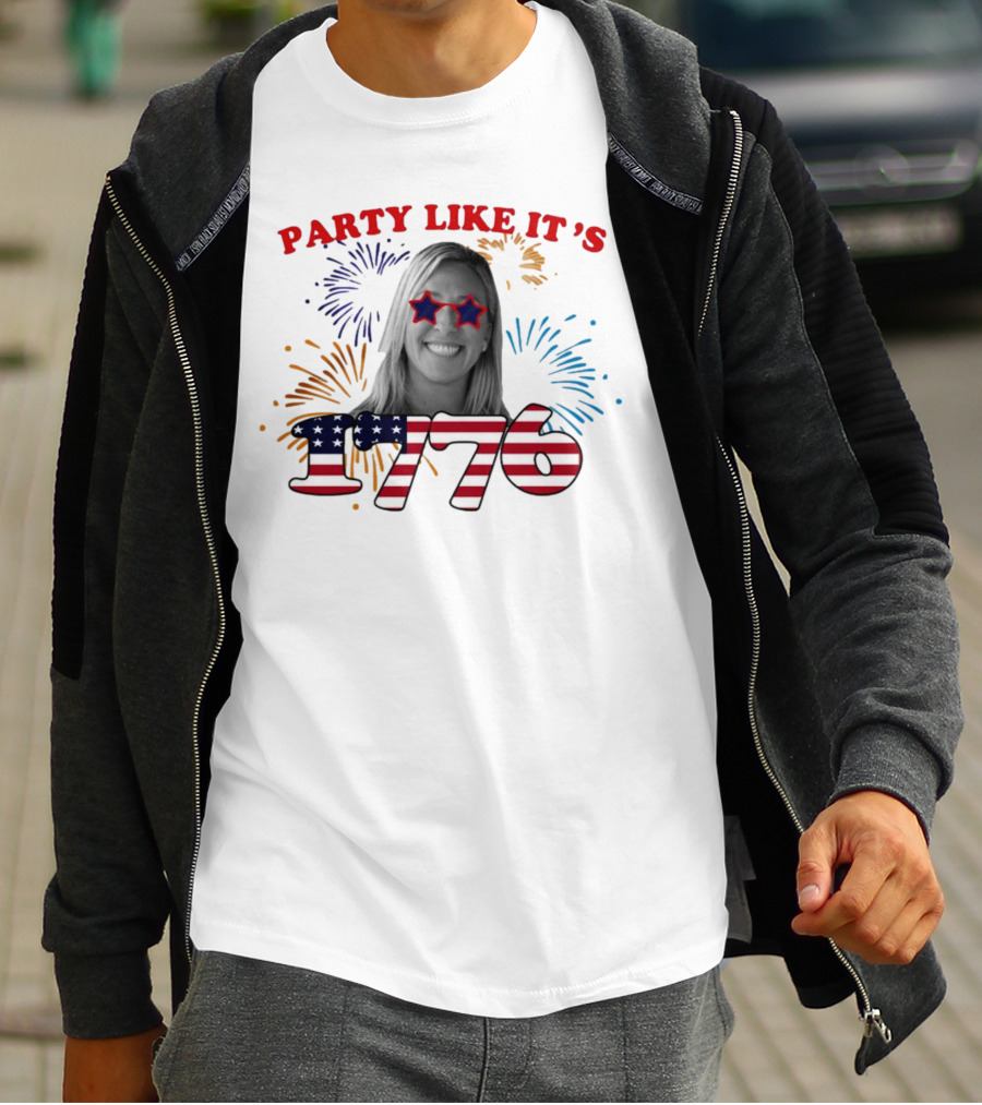 MTG Shop Marjorie Taylor Party Like It's 1776 Fireworks Star Glasses Patriotic T-Shirt
