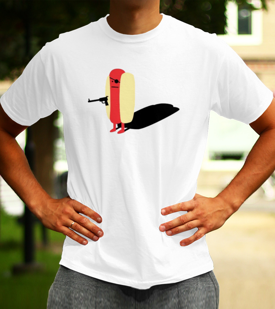 Melody Of Puns Diabolical Hot Dog With Smoking Gun And Eyepatch T-Shirt