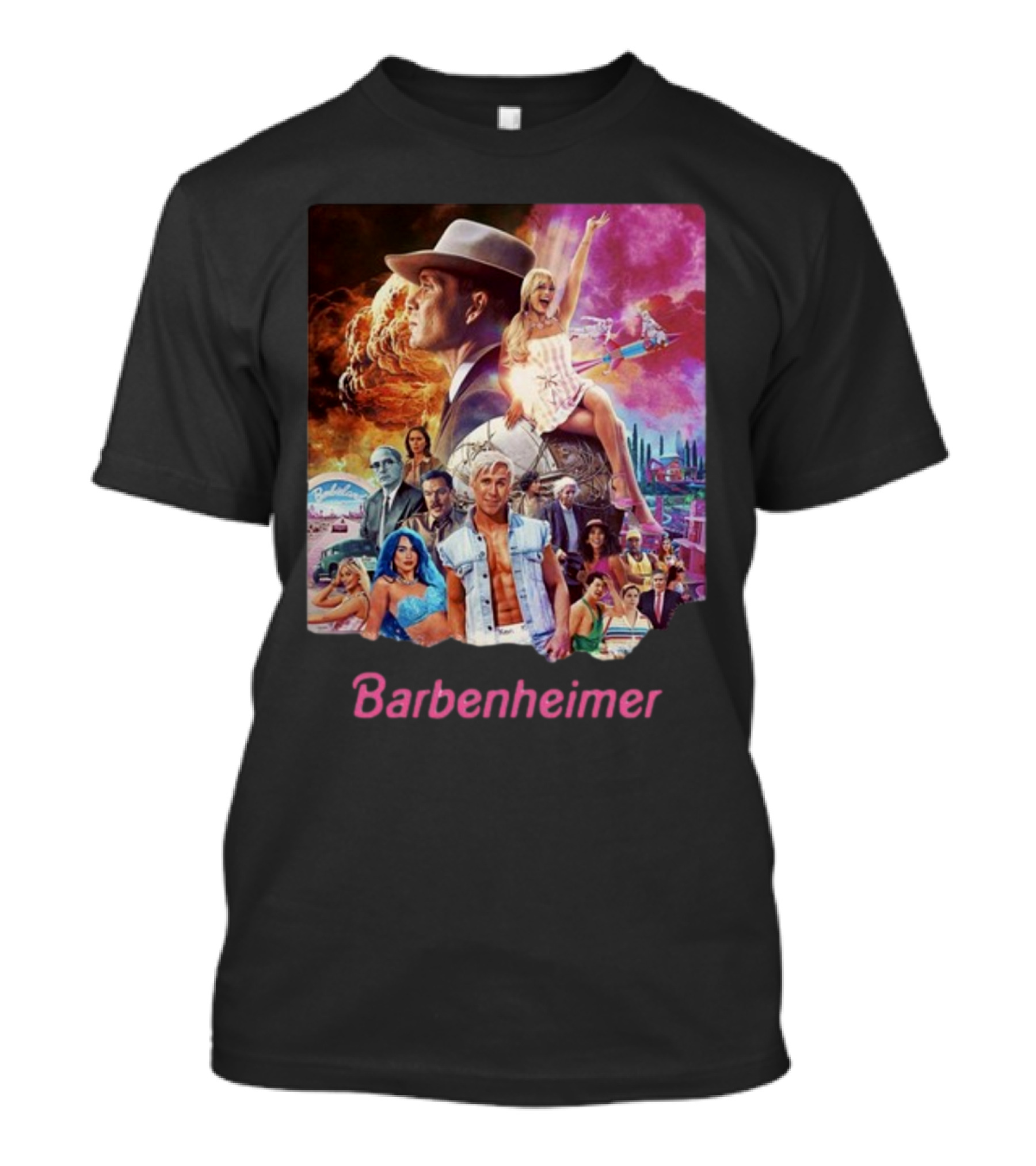 Barbenheimer Explosive Vintage Mashup In Vibrant Retro Style With Iconic Characters T-Shirt