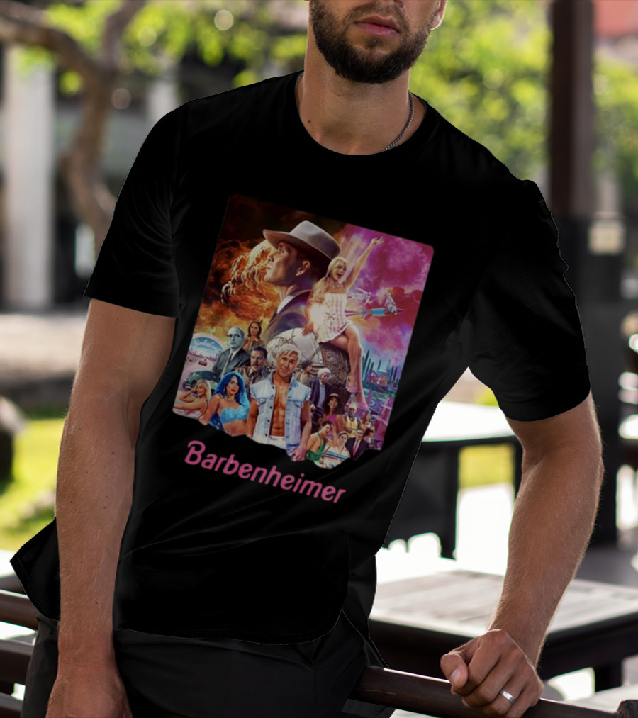 Barbenheimer Explosive Vintage Mashup In Vibrant Retro Style With Iconic Characters T-Shirt