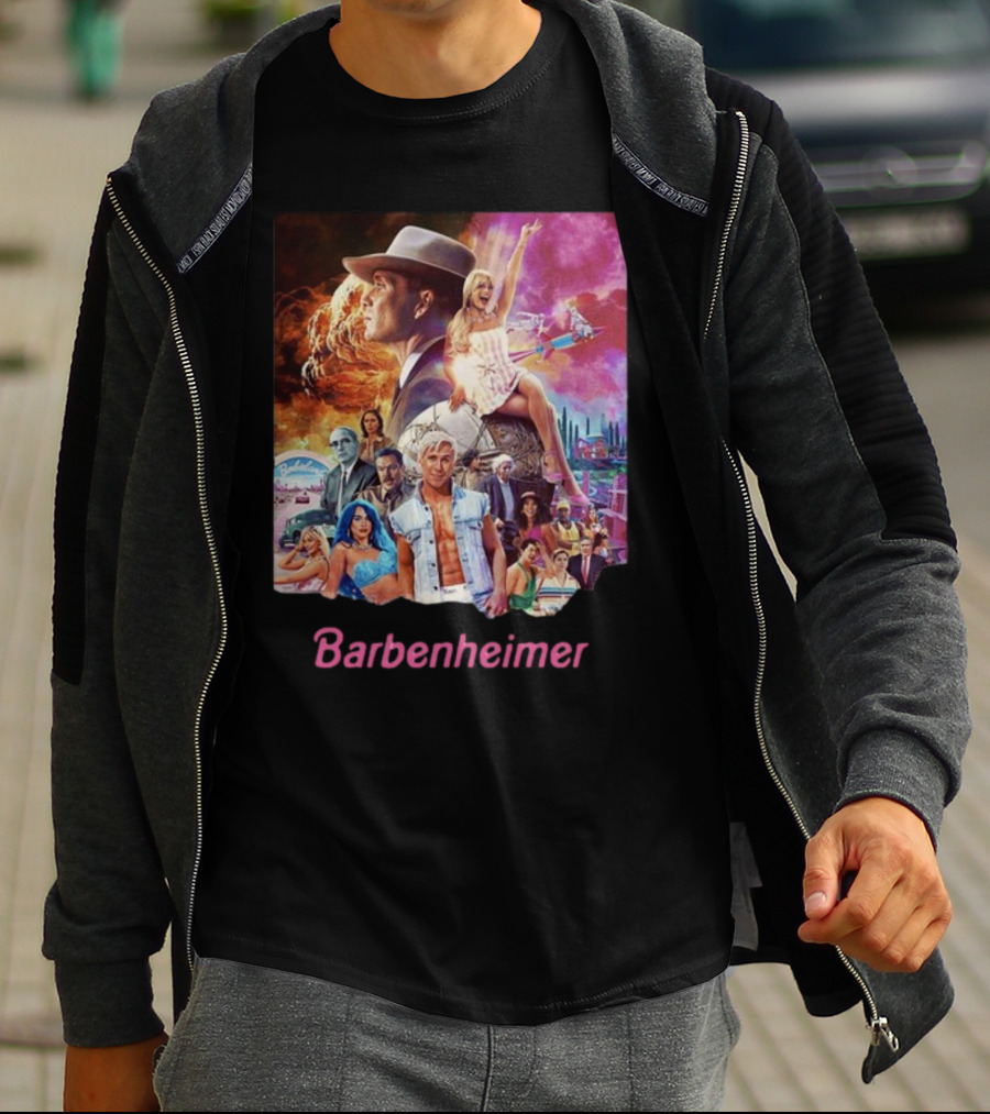 Barbenheimer Explosive Vintage Mashup In Vibrant Retro Style With Iconic Characters T-Shirt