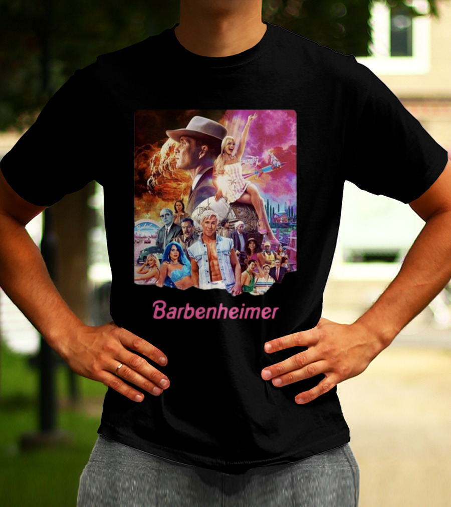 Barbenheimer Explosive Vintage Mashup In Vibrant Retro Style With Iconic Characters T-Shirt