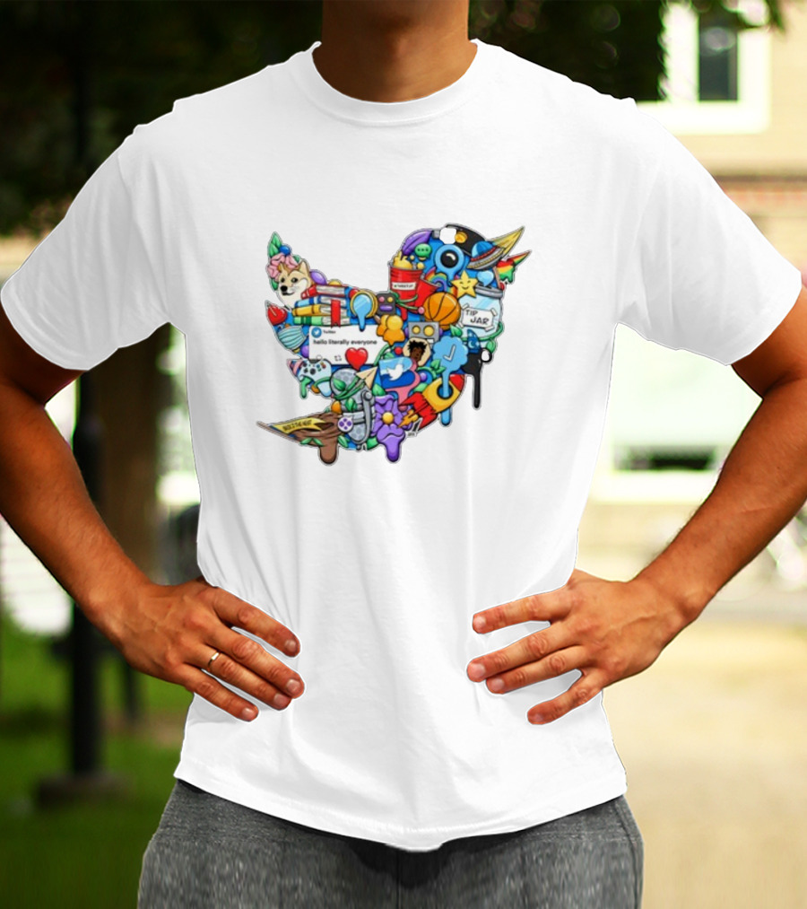 Oneteam Larry Twitter Collage With Doge Basketball Heart Jar And Hello Literally Everyone Conversation T-Shirt