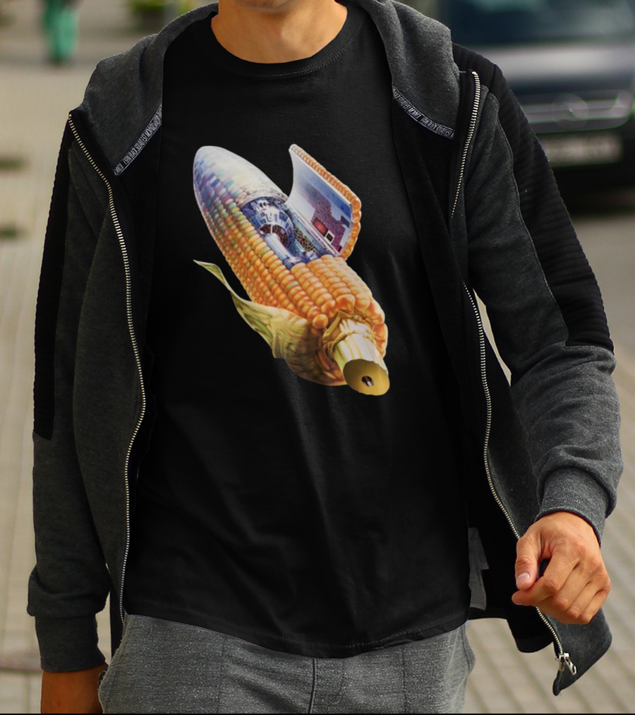 70s Sci-Fi Corn Grass Spacecraft Hybrid T-Shirt