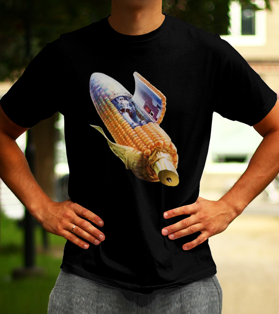 70s Sci-Fi Corn Grass Spacecraft Hybrid T-Shirt