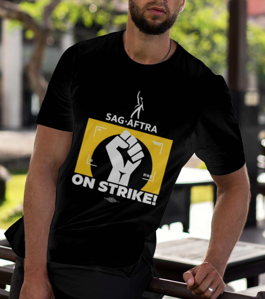 SAG-AFTRA On Strike Logo With Fist Symbol And Yellow Background T-Shirt