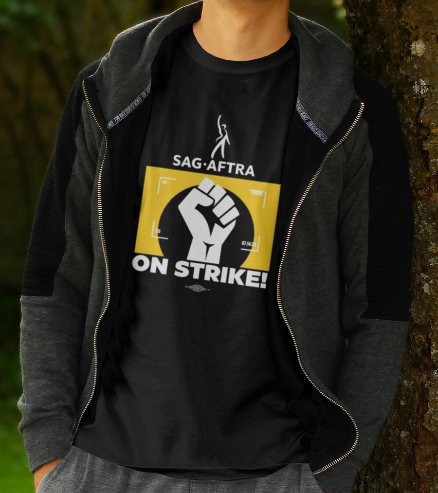 SAG-AFTRA On Strike Logo With Fist Symbol And Yellow Background T-Shirt