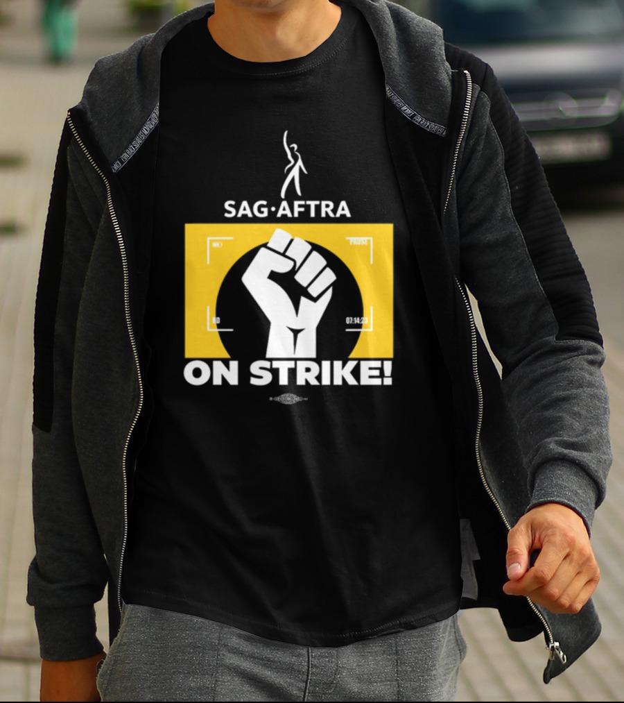 SAG-AFTRA On Strike Logo With Fist Symbol And Yellow Background T-Shirt