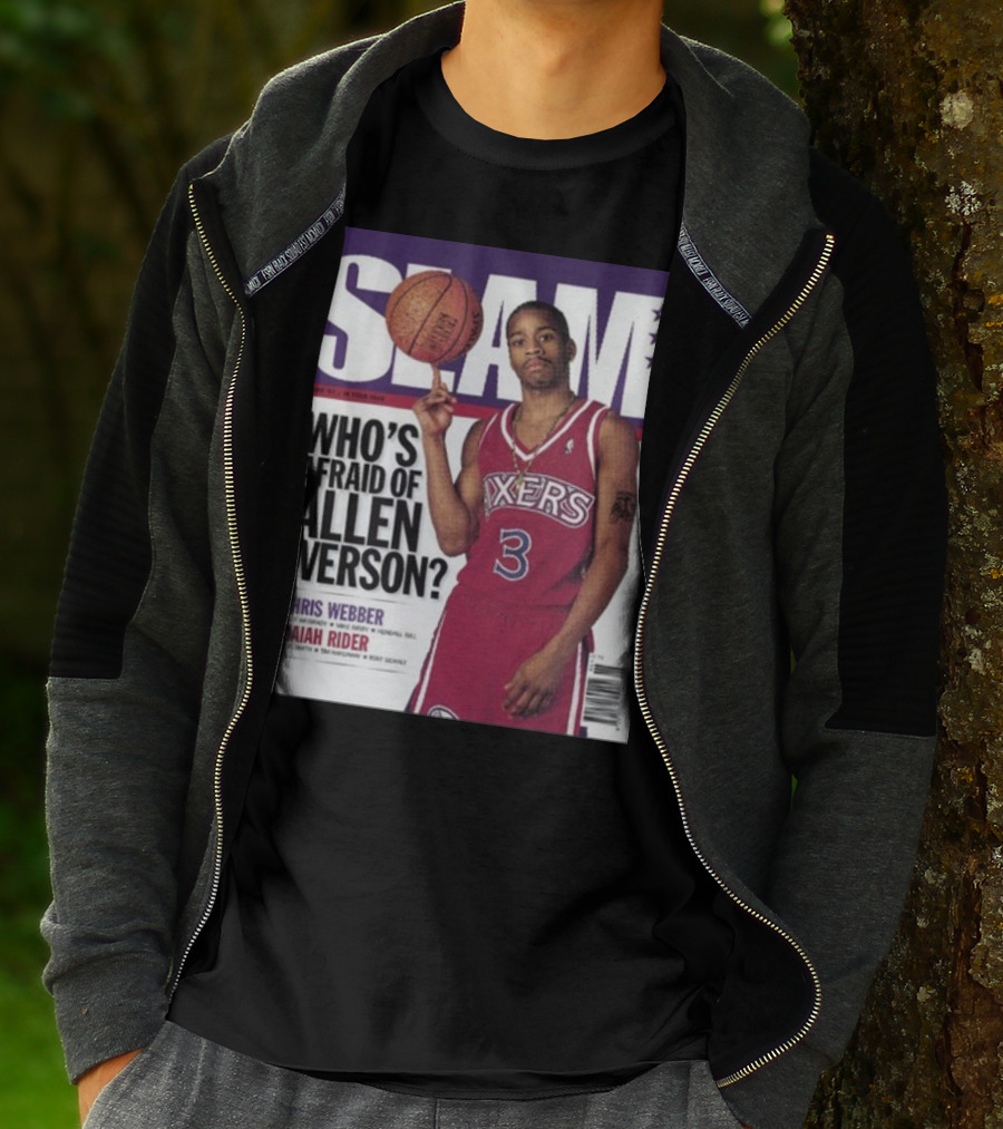 Slam Magazine Cover: Allen Iverson In Sixers Jersey With Who's Afraid Of Allen Iverson Headline T-Shirt