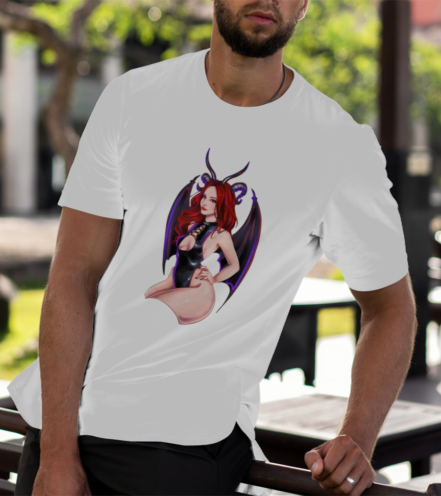 Diablo Madame Red-Haired Demoness With Horns And Wings T-Shirt
