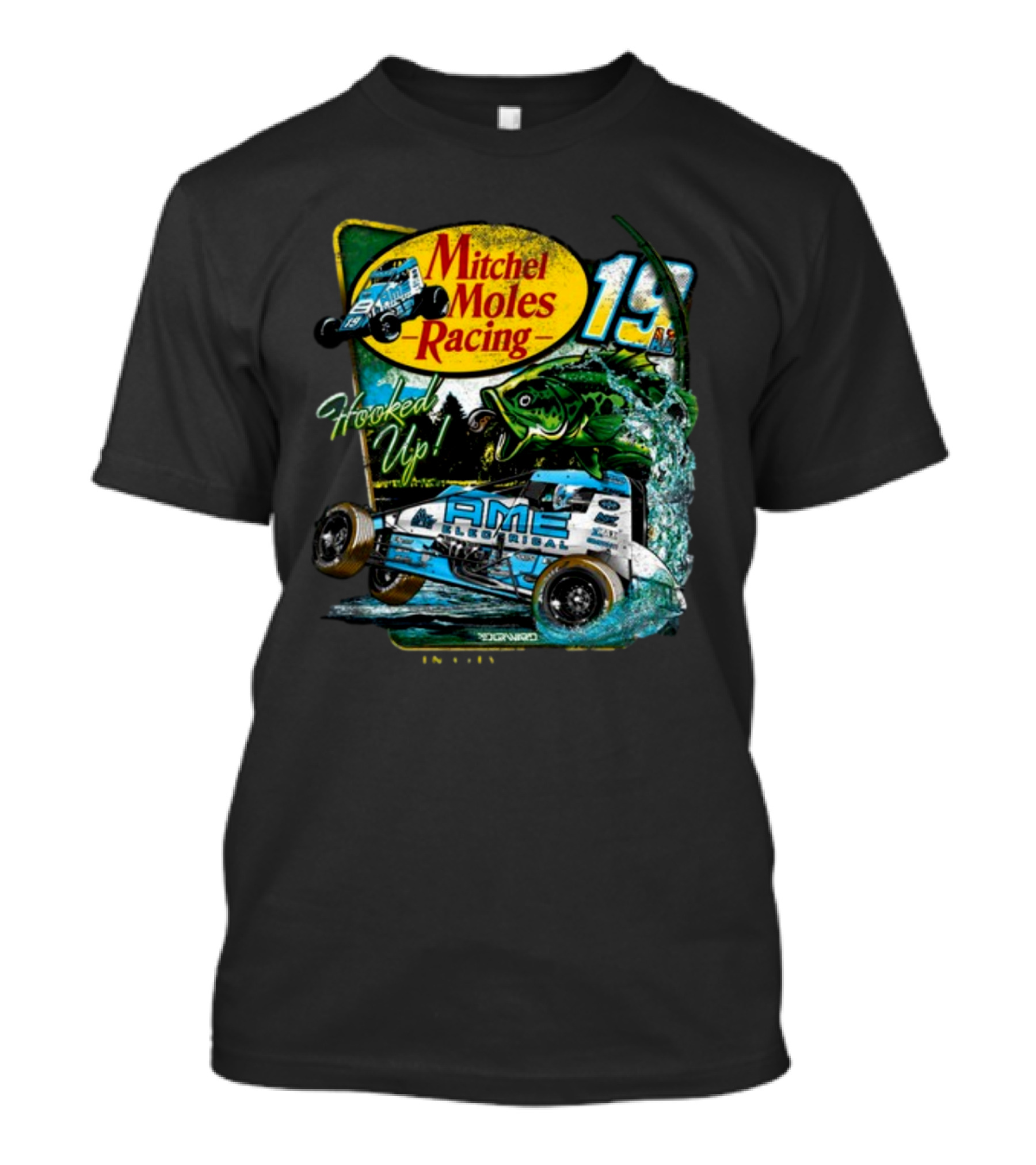 Mitchel Moles Racing 19 Hooked Up Raisin City California Sprint Car Bass Fishing T-Shirt