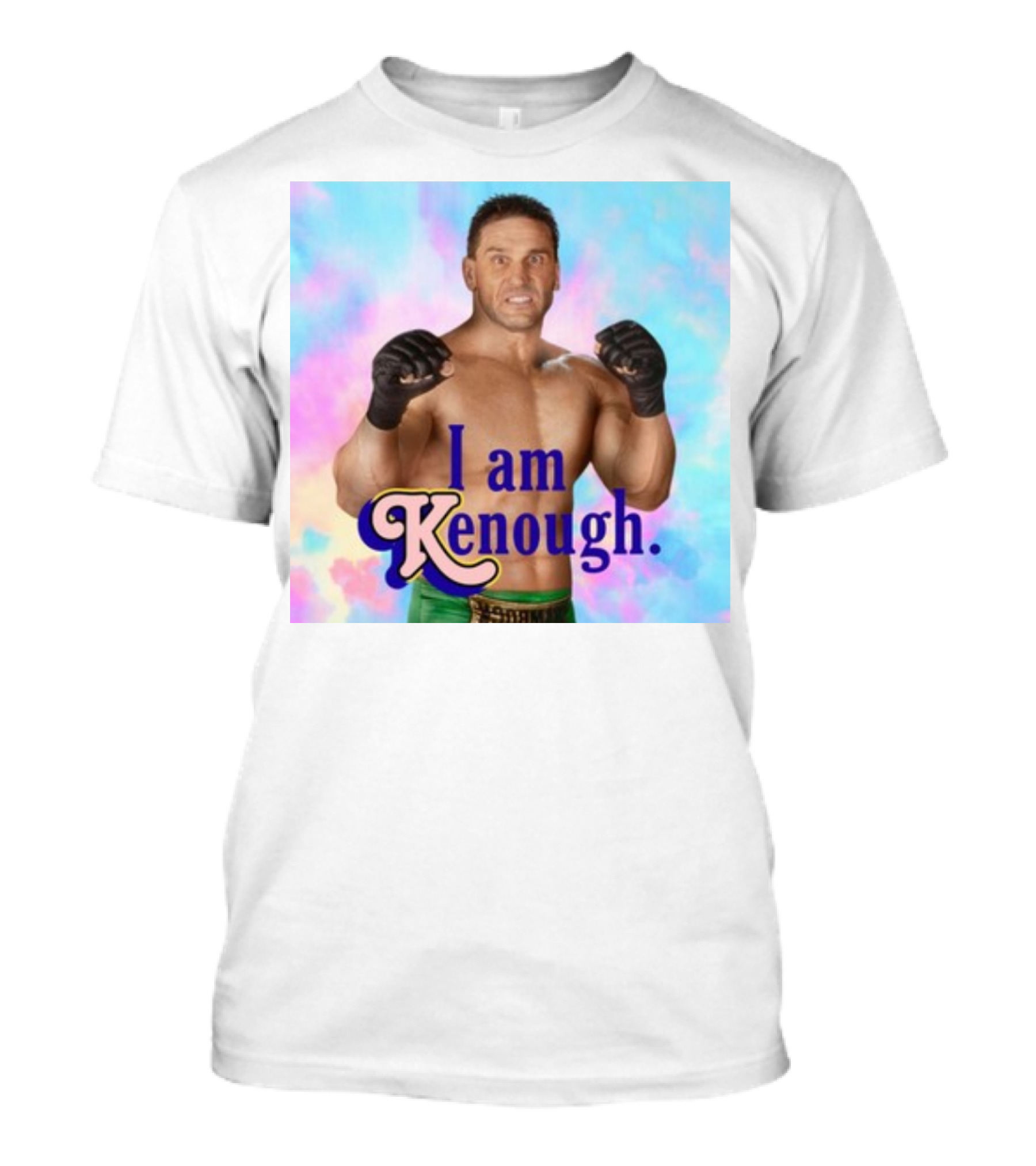 Brogan Ken Shamrock I Am Kenough Boxer Gloves Blue Pink Background T-Shirt