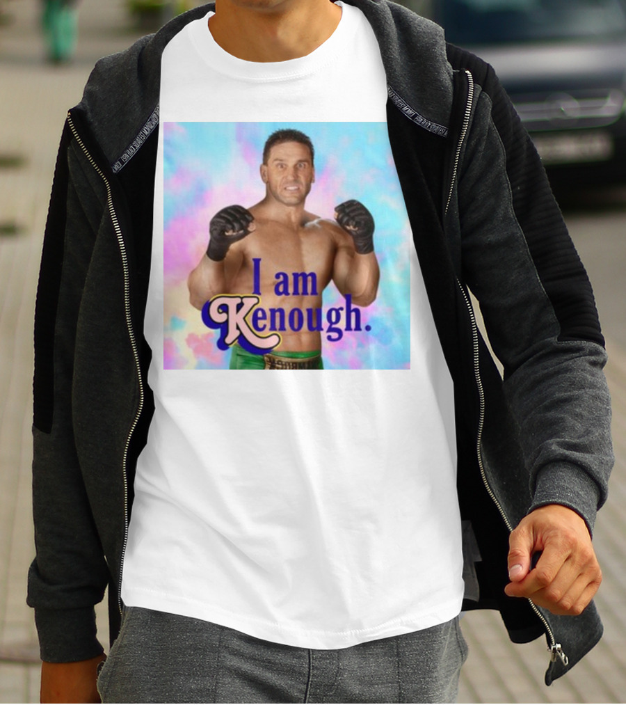 Brogan Ken Shamrock I Am Kenough Boxer Gloves Blue Pink Background T-Shirt