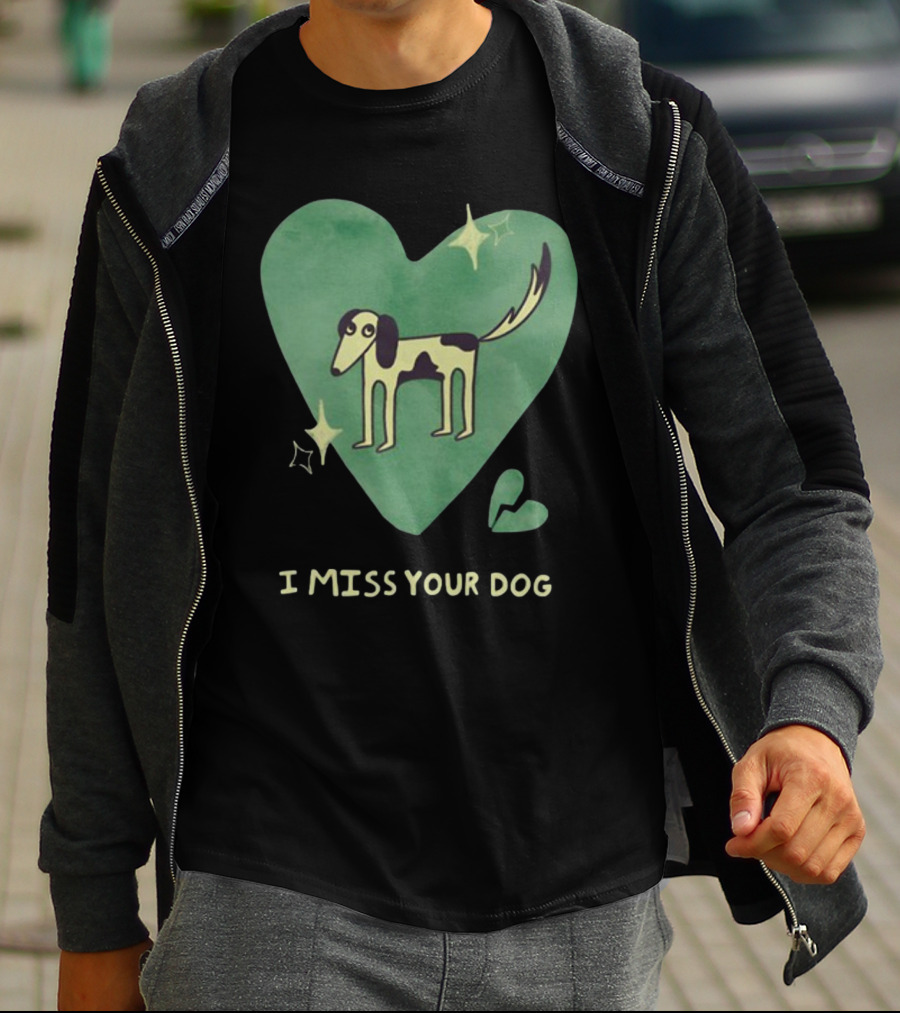 I Miss Your Dog Heart Shape Stars Black And Green T-Shirt