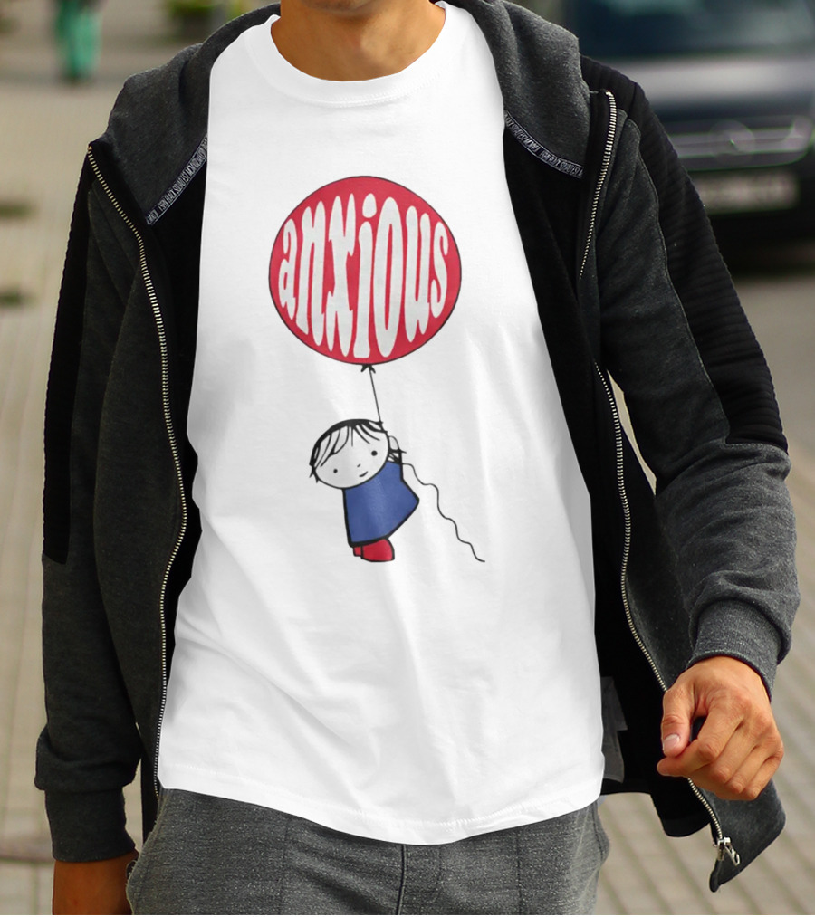 Anxious Balloon Child Holding Red Balloon With White Anxious Text T-Shirt