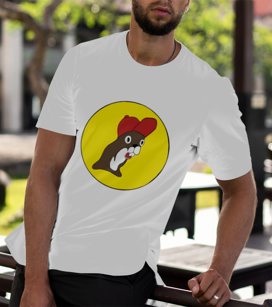 Baby Genius Beaver Red Cap Yellow Circle Buc-ee's Cup T-Shirt