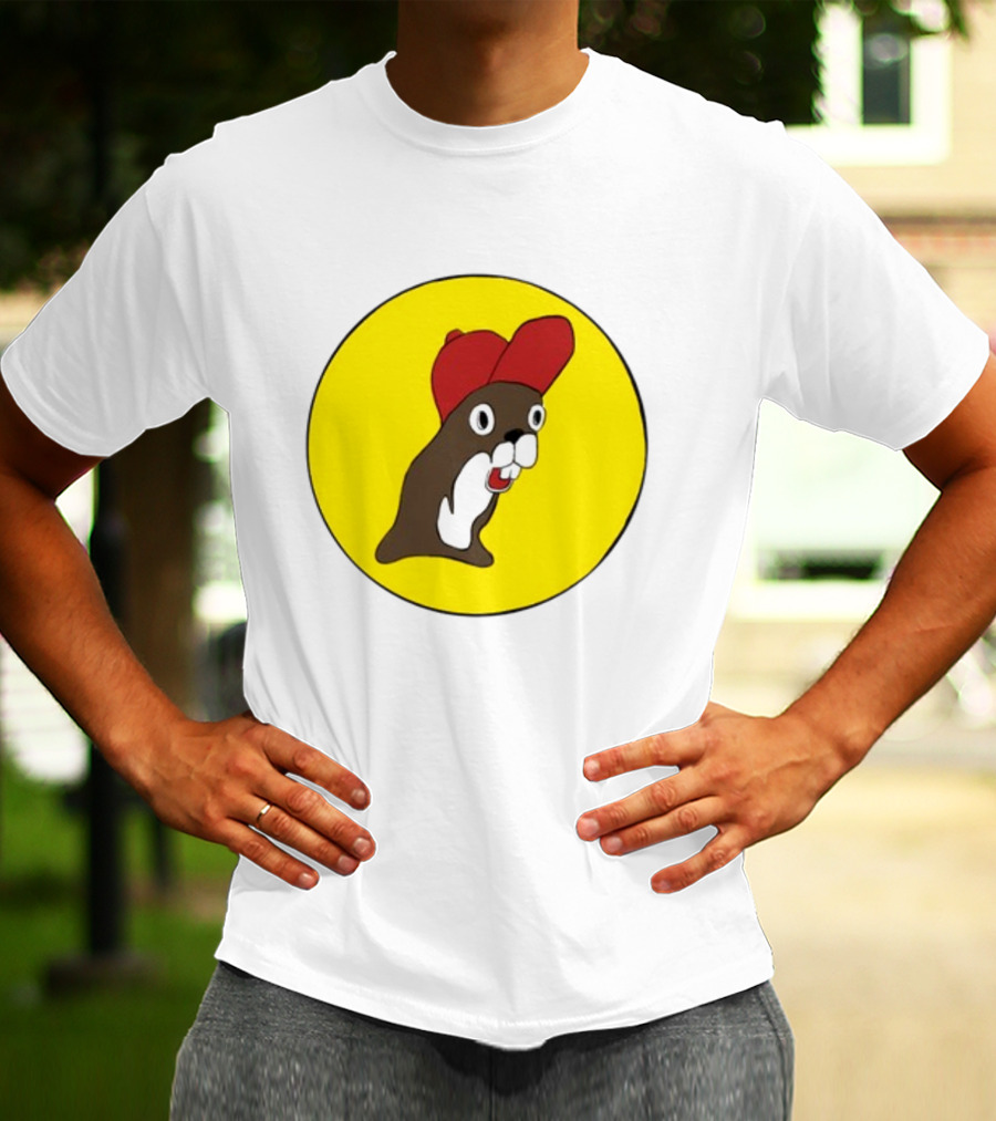 Baby Genius Beaver Red Cap Yellow Circle Buc-ee's Cup T-Shirt