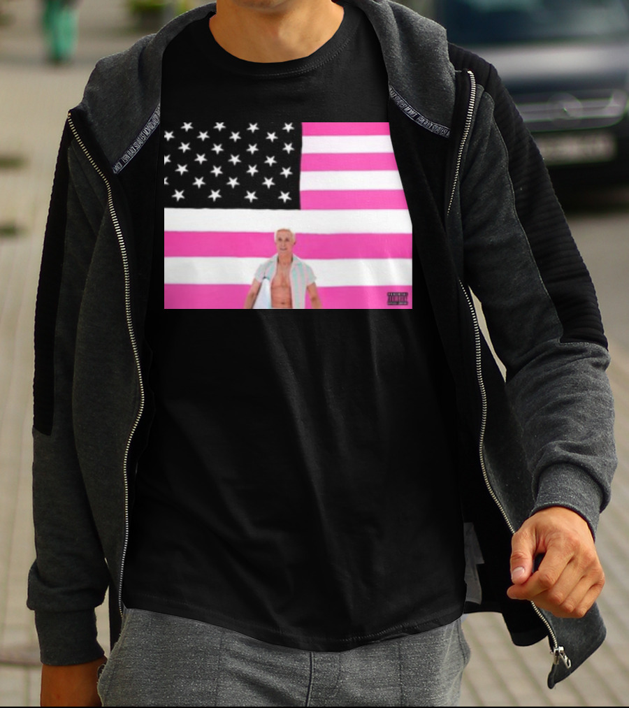 Ryan Gosling Pink Ish Tape American Flag Stars Explicit Content T-Shirt