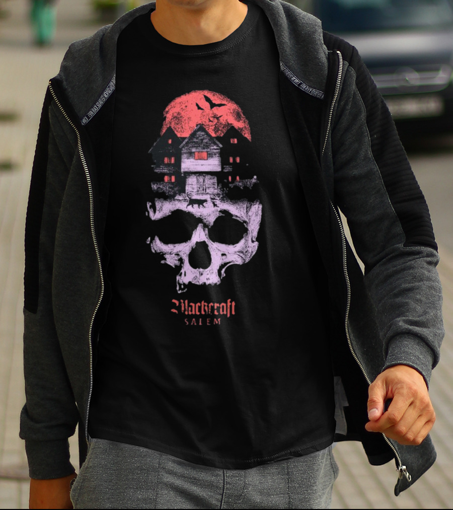 Blackcraft Salem Witch House Skull Moon Ravens T-Shirt