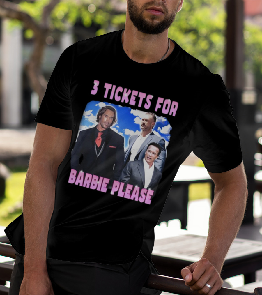 Memeabletees 3 Tickets For Barbie Please With Three Men In Suits T-Shirt