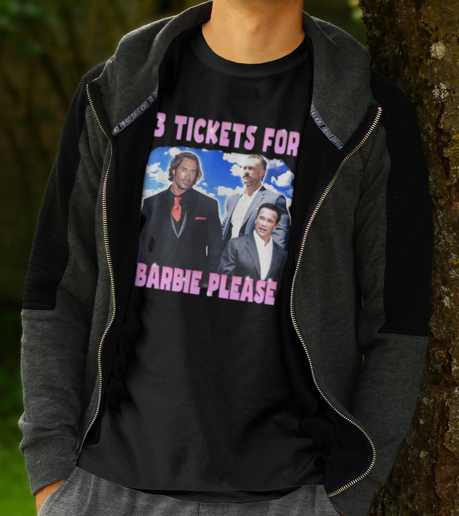 Memeabletees 3 Tickets For Barbie Please With Three Men In Suits T-Shirt