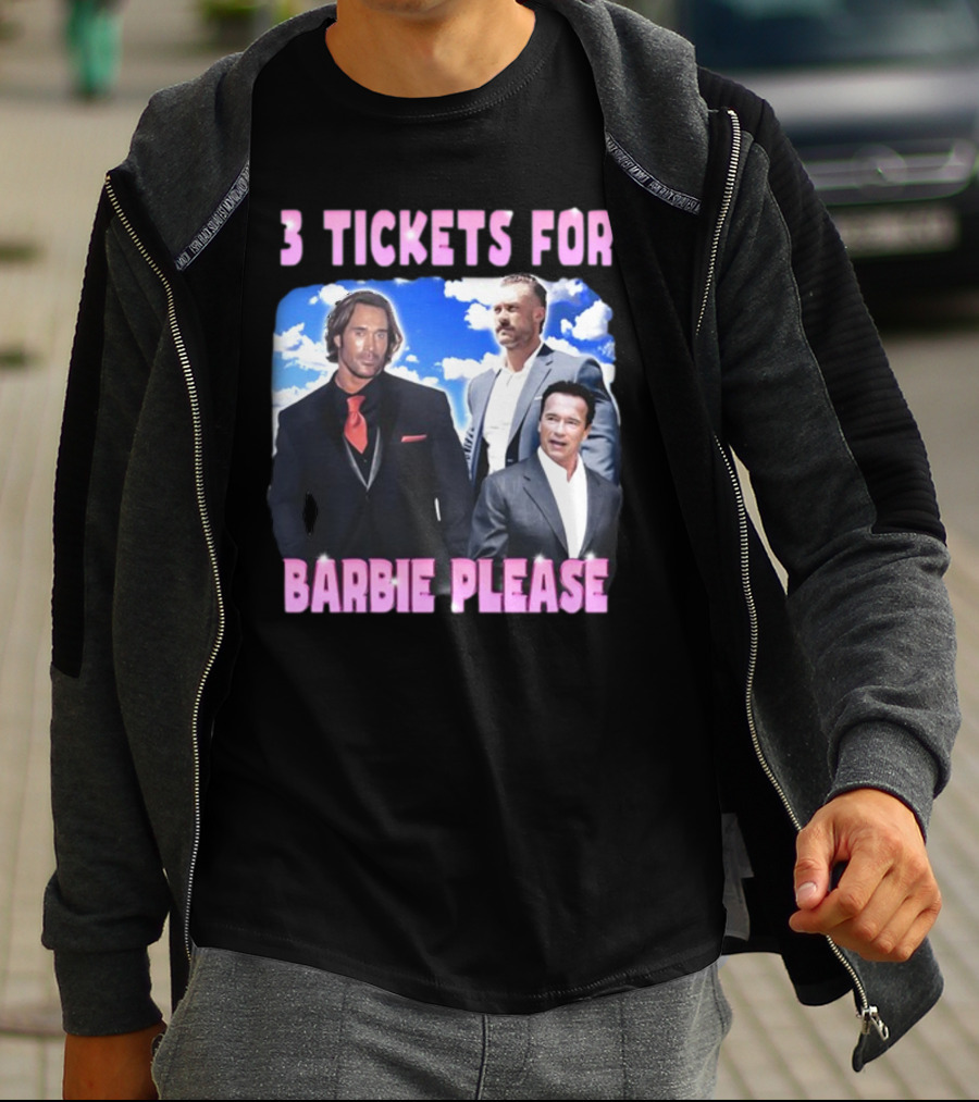 Memeabletees 3 Tickets For Barbie Please With Three Men In Suits T-Shirt