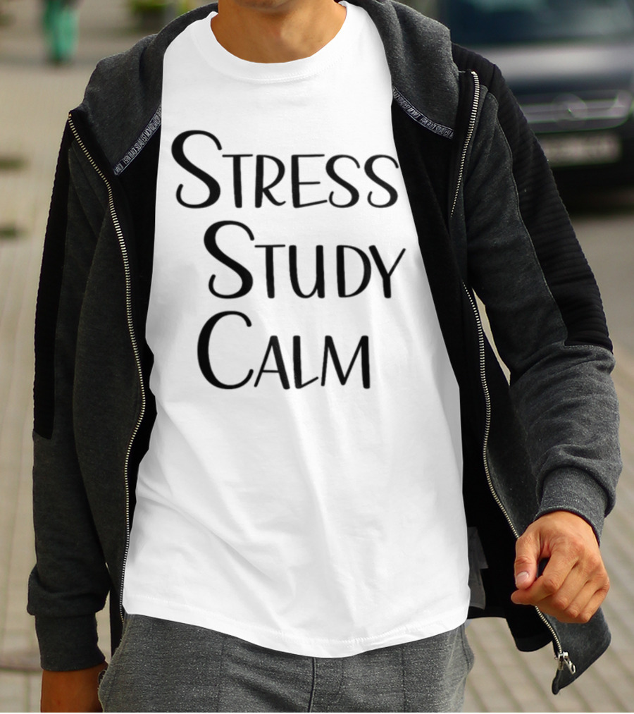 Stress Study Calm Multiline Motivational Text T-Shirt