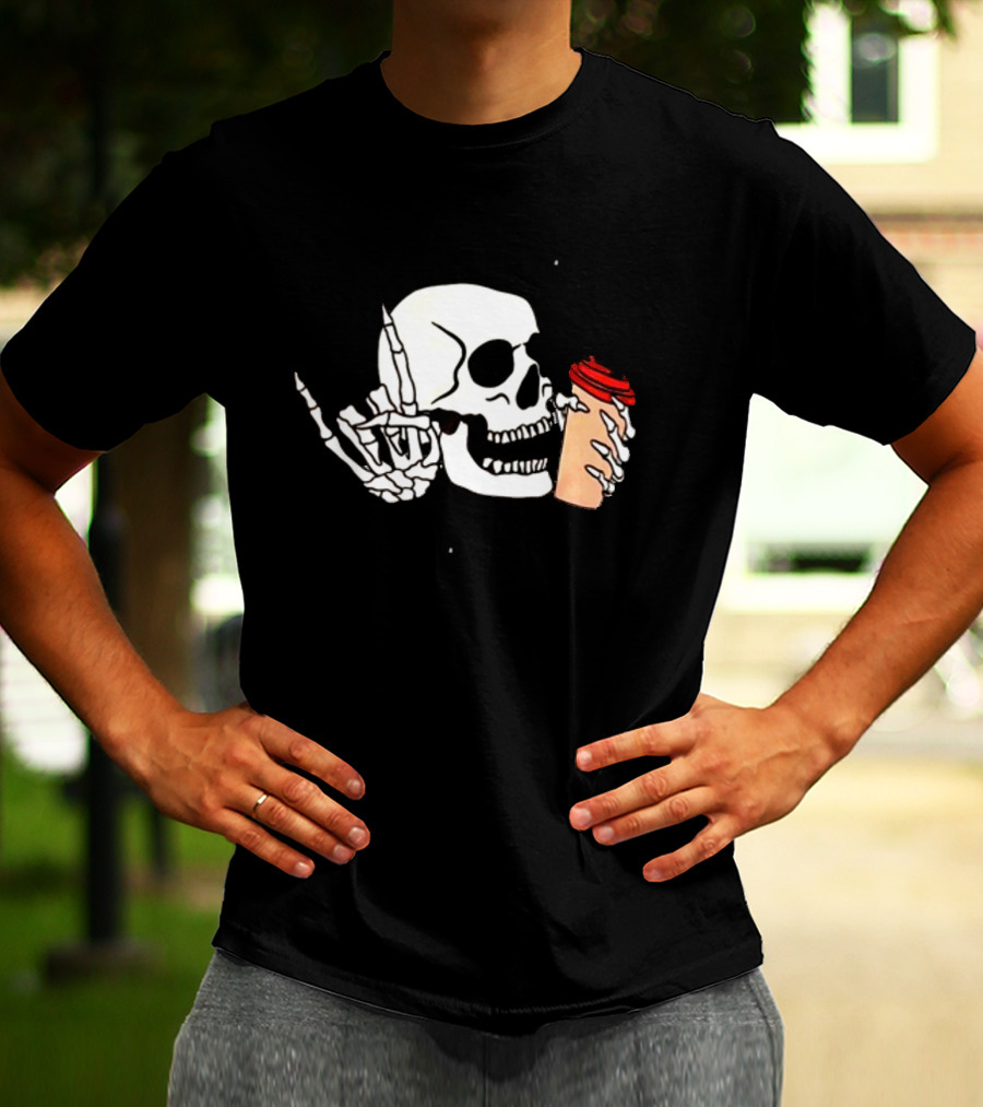 Dead Inside But Alive In Christ Skeleton With Coffee Cup T-Shirt
