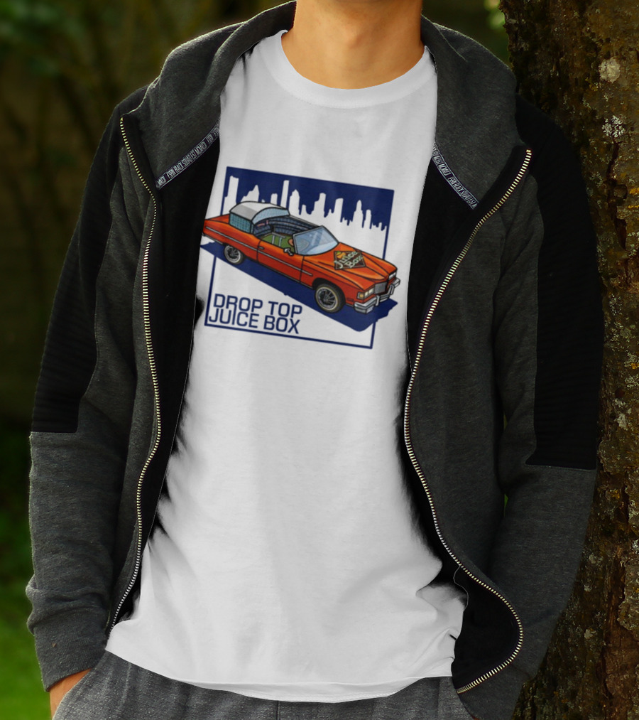 Droptop Juicebox Convertible With City Skyline In Background T-Shirt