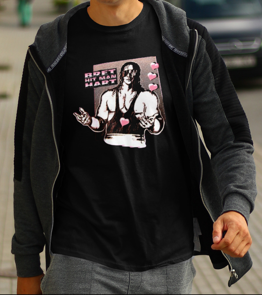 Bret The Hitman Hart 1990 WWF Vintage Style With Pink Hearts Iconic Look T-Shirt