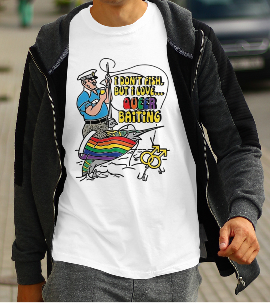 I Don't Fish But I Love Queer Baiting Rainbow Sailor With Yellow Male Symbols T-Shirt
