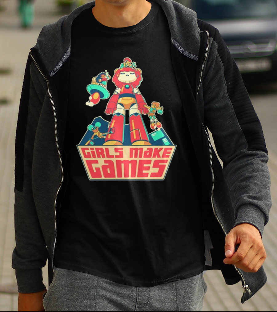 Castpixel Girls Make Games Robot Adventure Scene T-Shirt