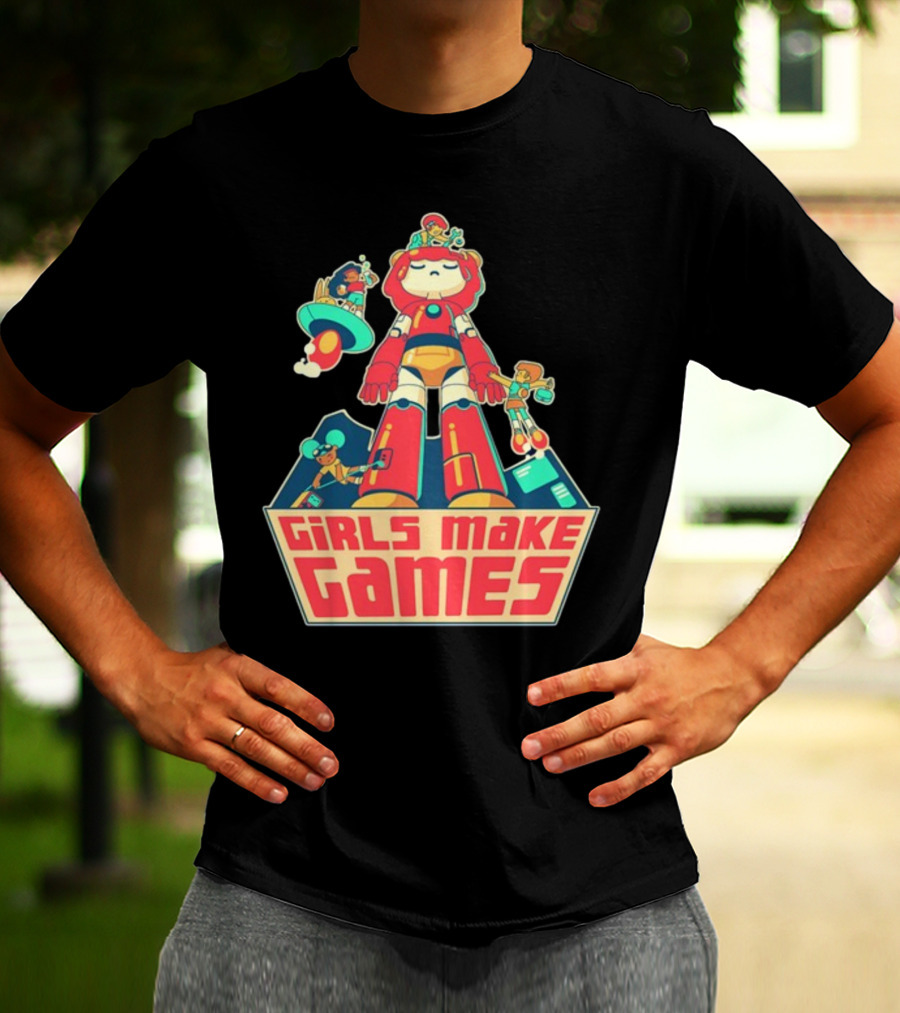 Castpixel Girls Make Games Robot Adventure Scene T-Shirt