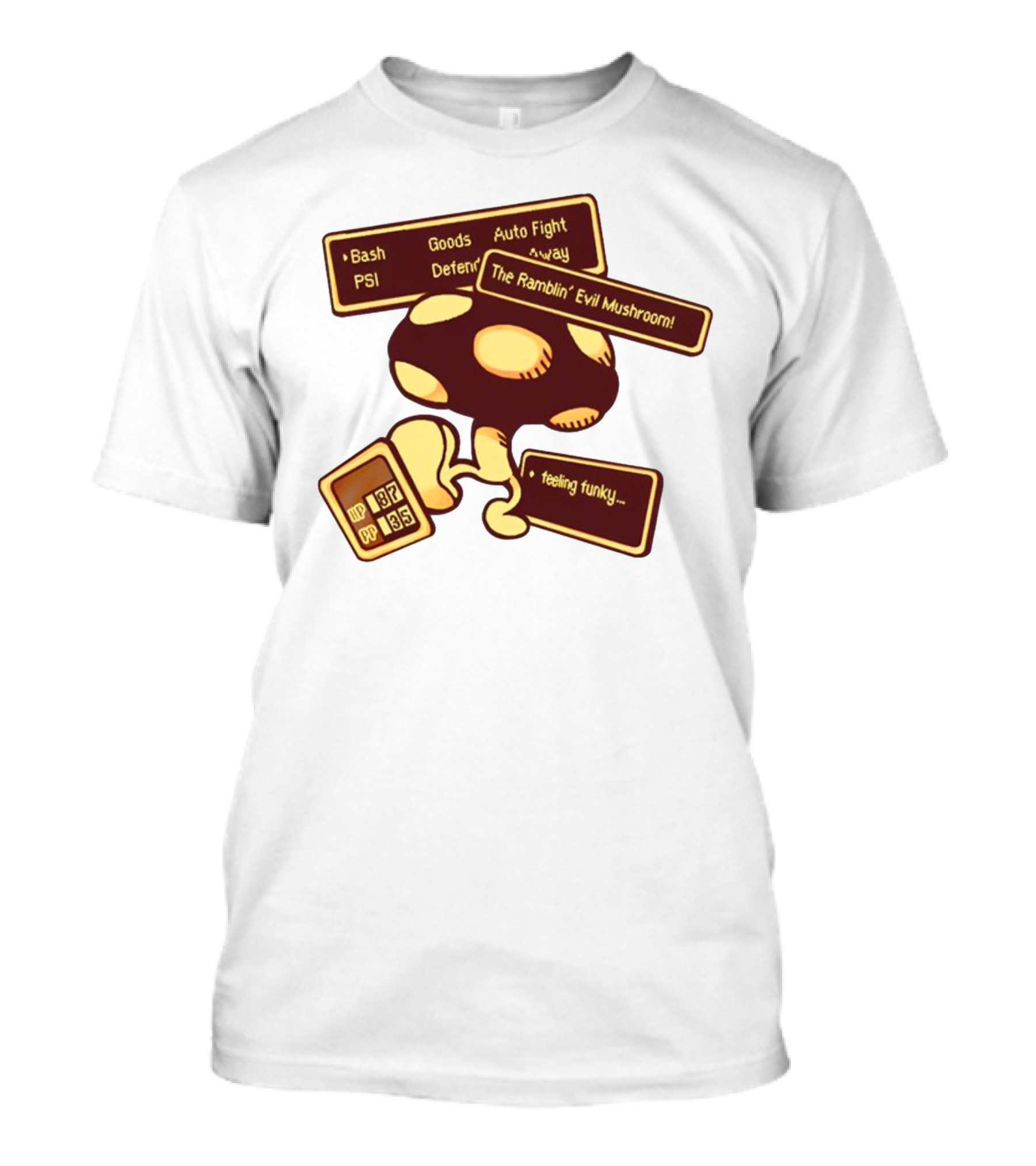 HP 187 PP 135 PSI Bash Goods Auto Fight Feeling Funky The Ramblin Evil Mushroom T-Shirt