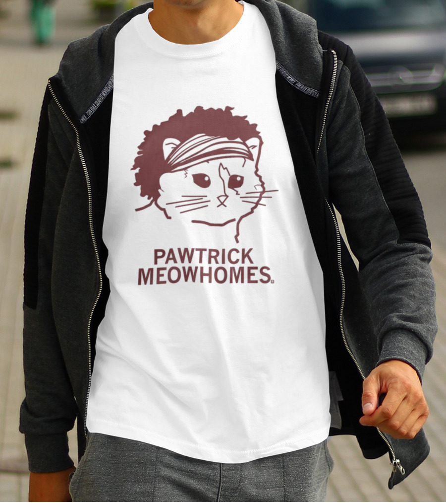 Pawtrick Meowhomes Cat With Headband And Afro T-Shirt