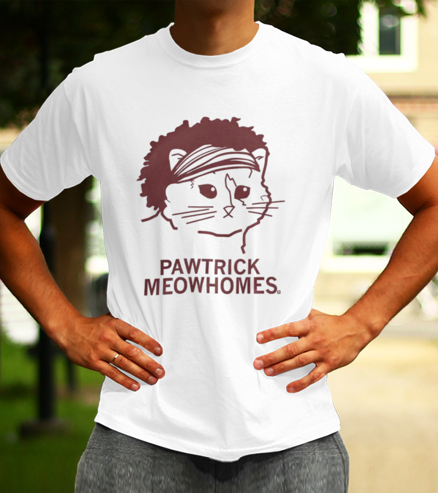 Pawtrick Meowhomes Cat With Headband And Afro T-Shirt