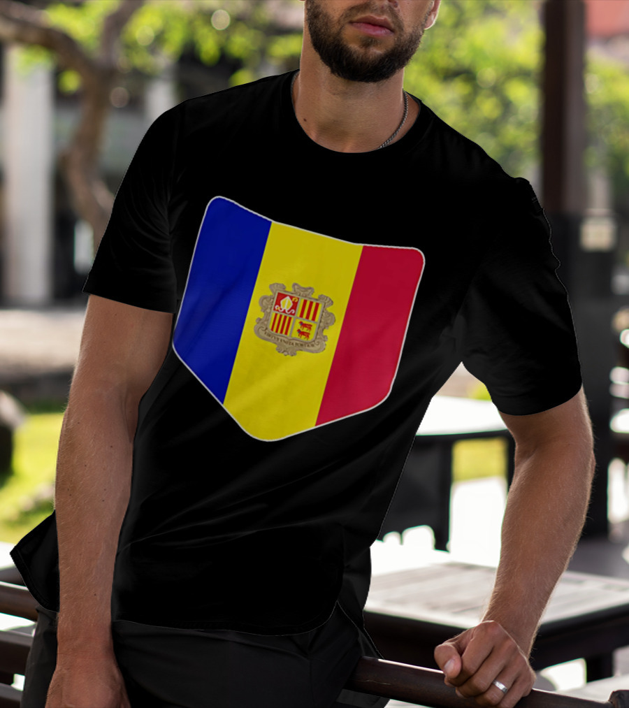 Andorra Flag Pocket Print Andorran Colors Crest Emblem T-Shirt
