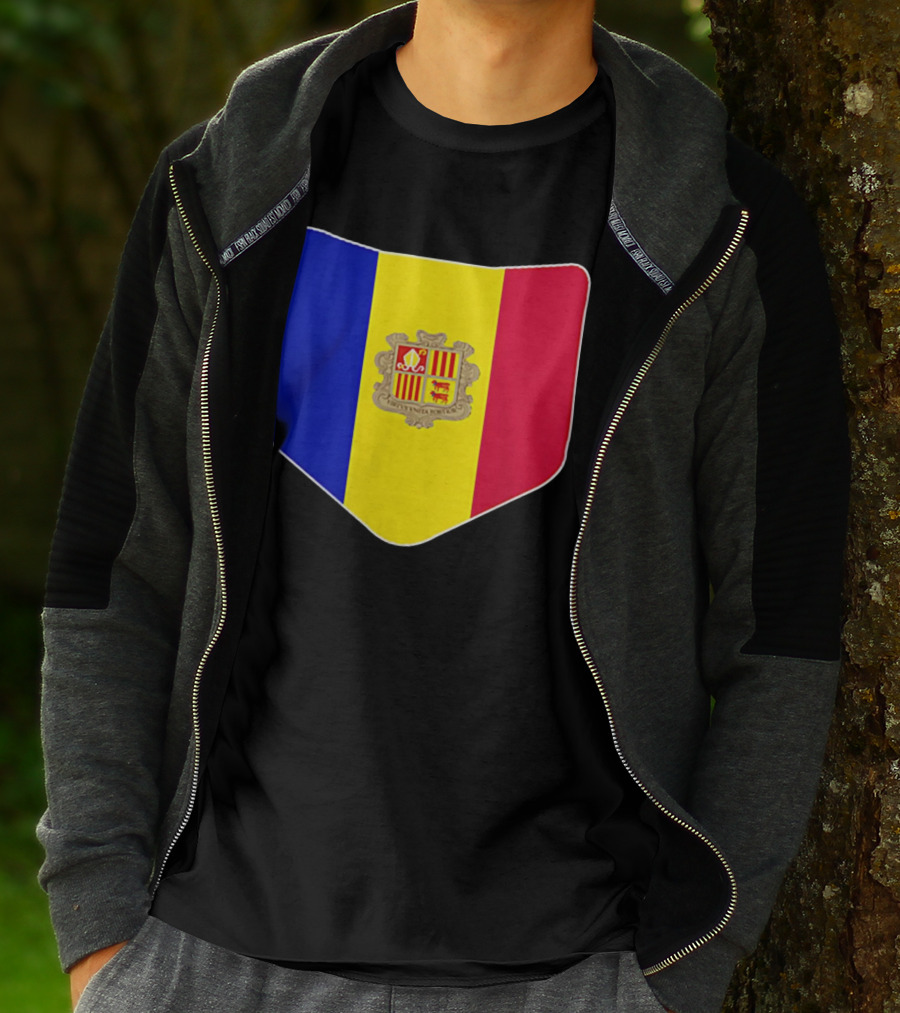 Andorra Flag Pocket Print Andorran Colors Crest Emblem T-Shirt