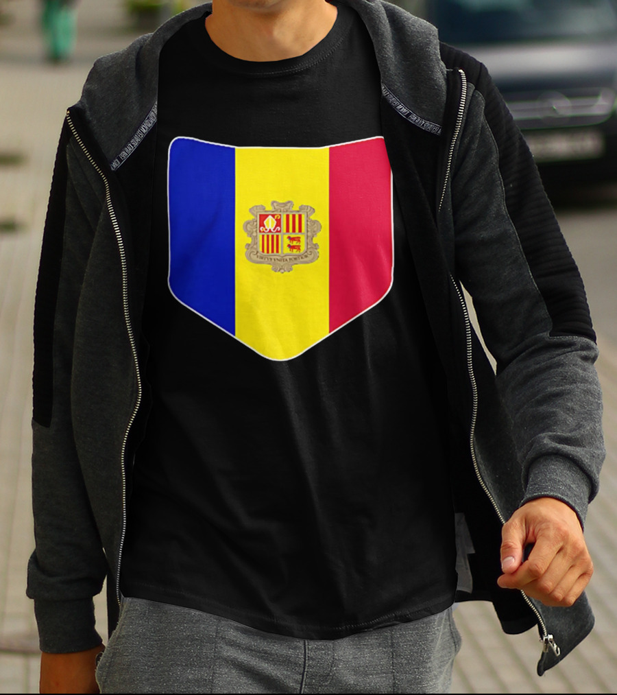 Andorra Flag Pocket Print Andorran Colors Crest Emblem T-Shirt