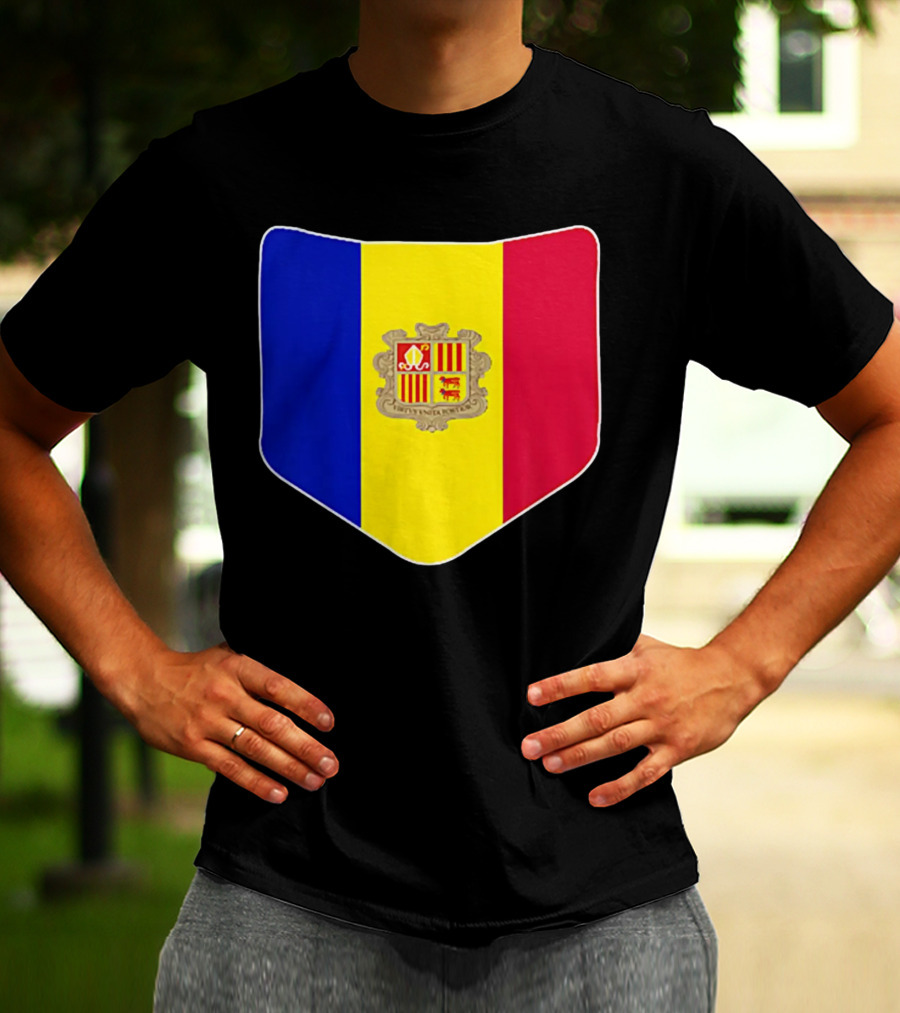 Andorra Flag Pocket Print Andorran Colors Crest Emblem T-Shirt