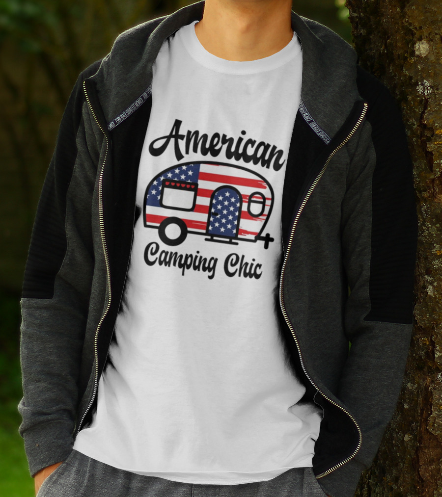 American Camping Chic Flag Camper T-Shirt