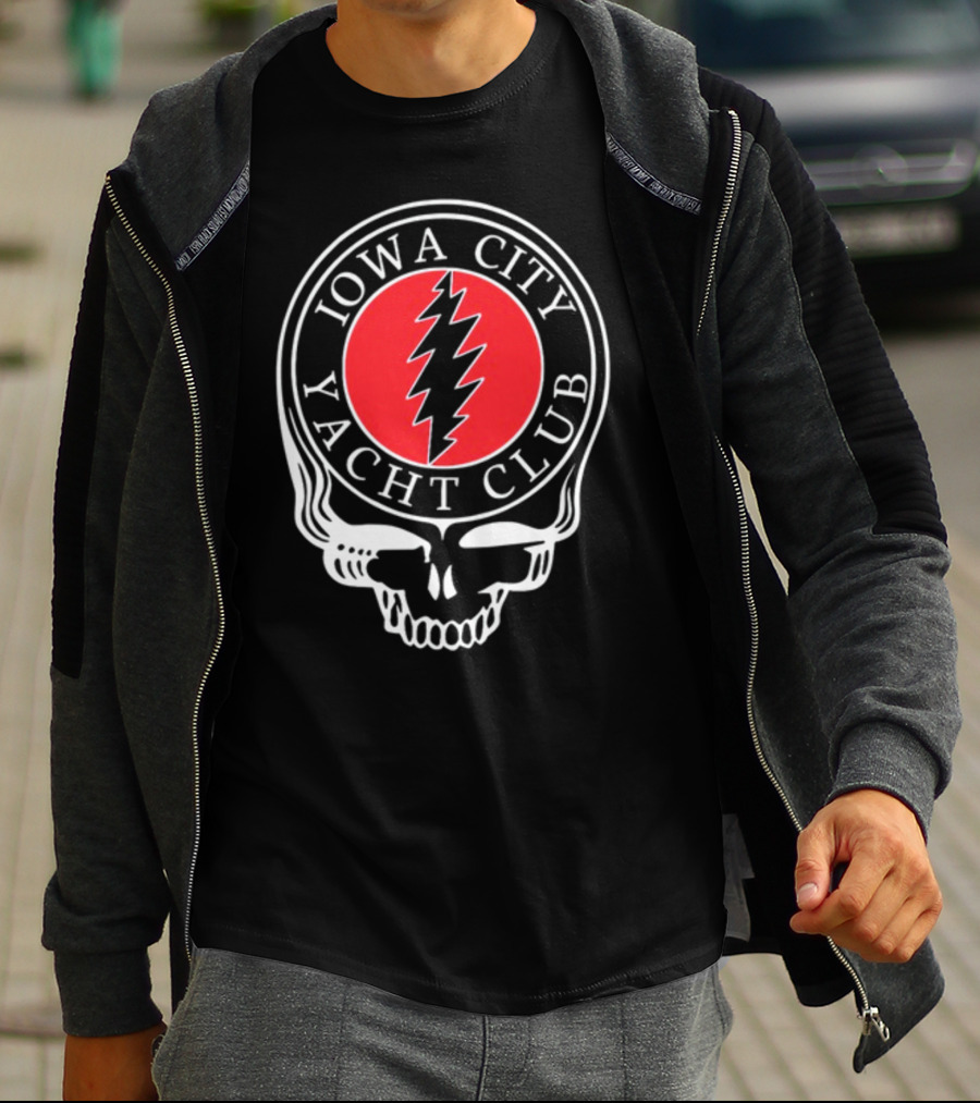 Iowa City Yacht Club Skull Steal Your Face Lightning Bolt T-Shirt