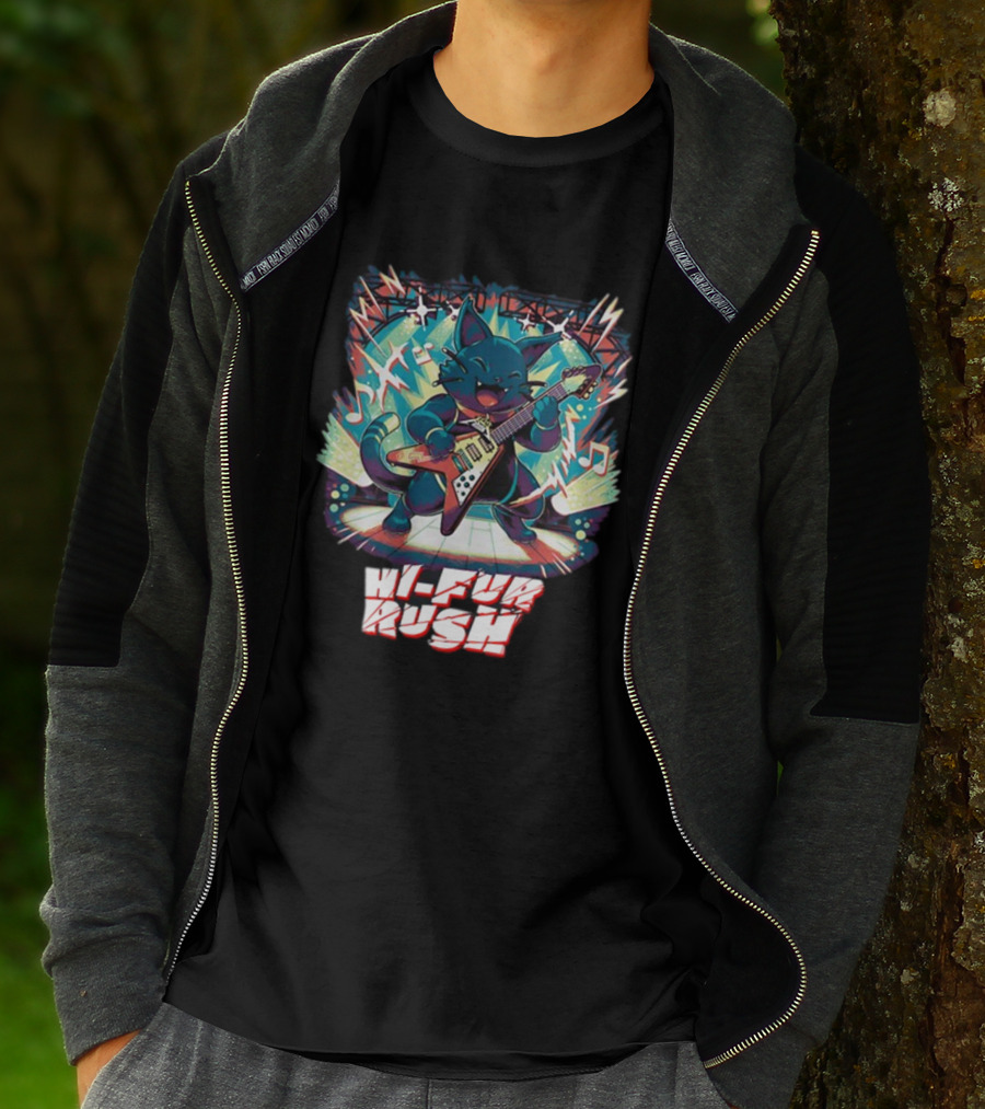 Quakecon Dallas Pets Alive Hi-Fur Rush Cat Rocking Electric Guitar Explosion T-Shirt