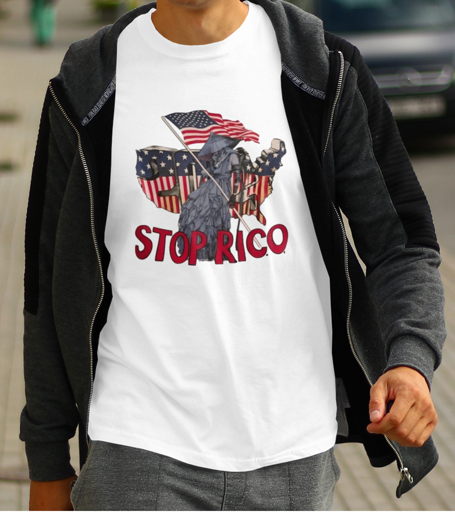 Champagnepapi Wearing Stop R.I.C.O Jeffery Deaver American Flag Map T-Shirt