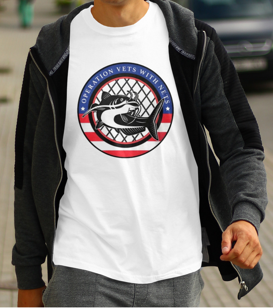 Operation Vets With Nets Patriotic Catfish Badge T-Shirt