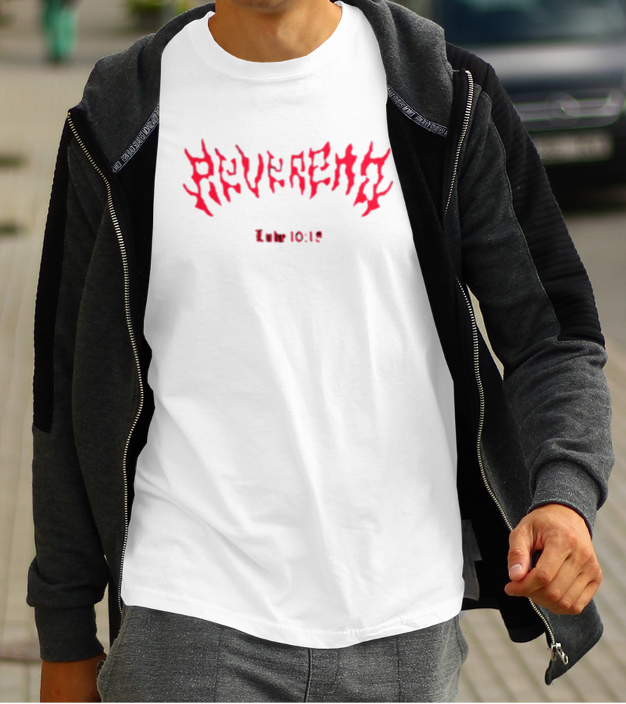 Reverend Luke 10:18 Fiery Text T-Shirt