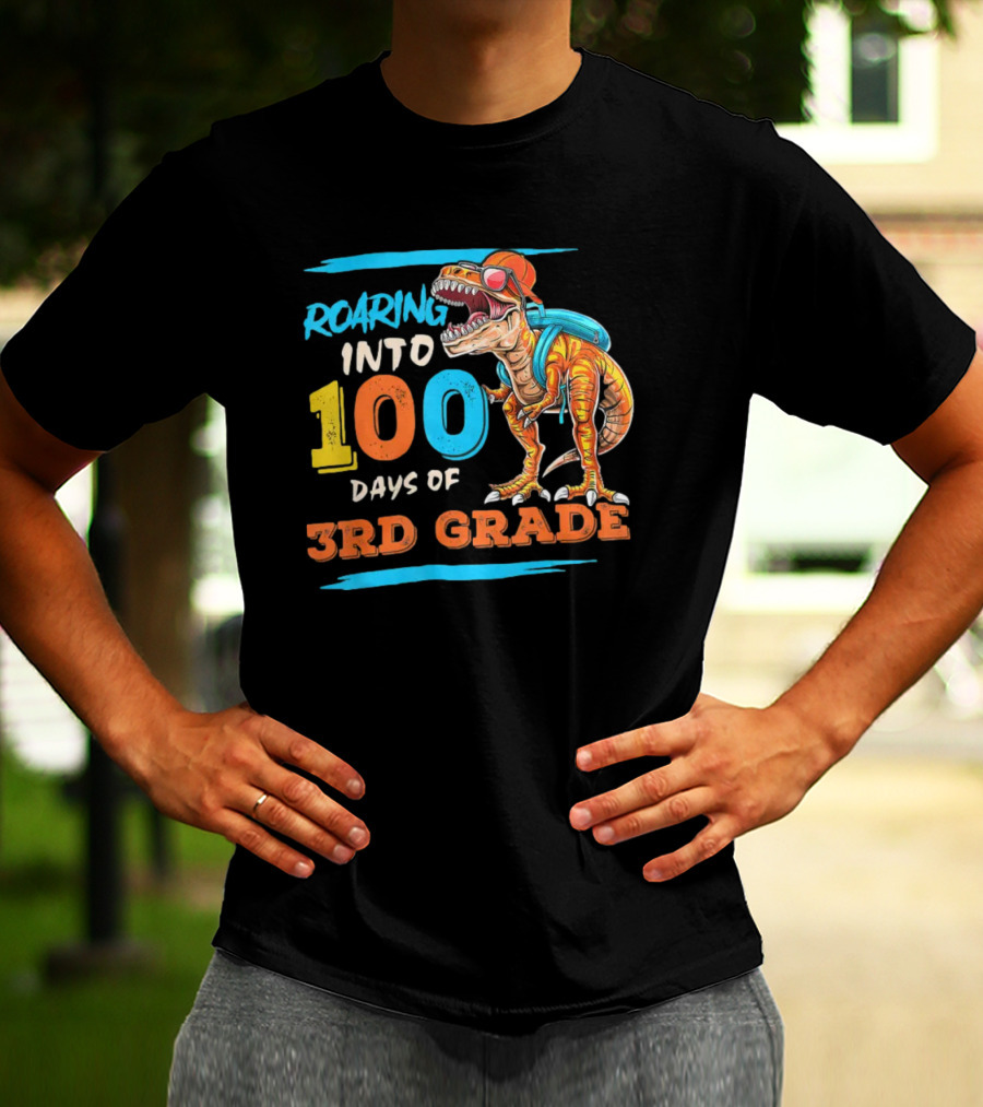Roaring Into 100 Days Of 3rd Grade Dabbing Dinosaur T-Shirt