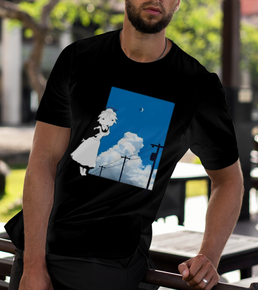 Electric Maid Under Cloudy Sky And Moon With Power Lines T-Shirt
